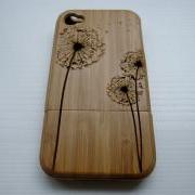Iphone 4 case - wooden cases bamboo, cherry and walnut wood - Dandelion - laser engraved