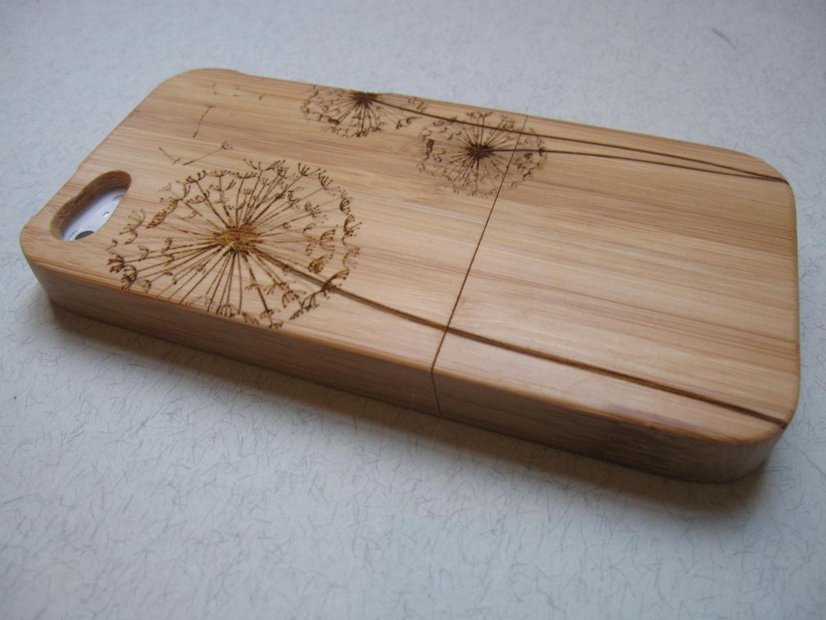 Iphone 5 Case - Wooden Cases Bamboo, Cherry And Walnut Wood - Dandelion - Laser Engraved